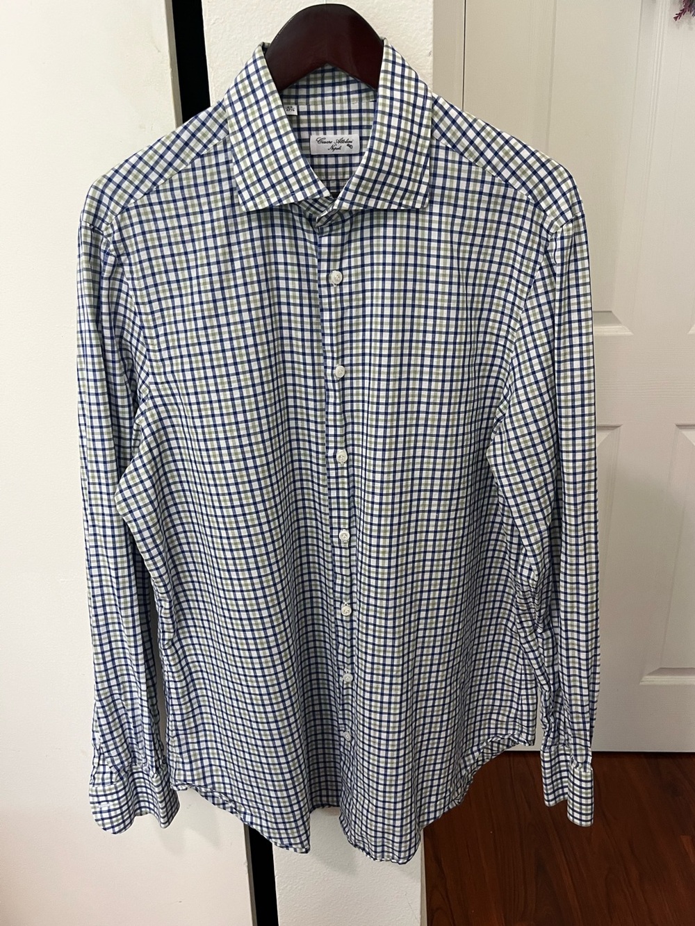 Cesare Attolini Check Dress Shirt  Spread Collar